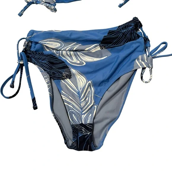Aerie Blue Leaf Pattern Lace Up Bikini, Top XS, Bottom Sm - Picture 8 of 12